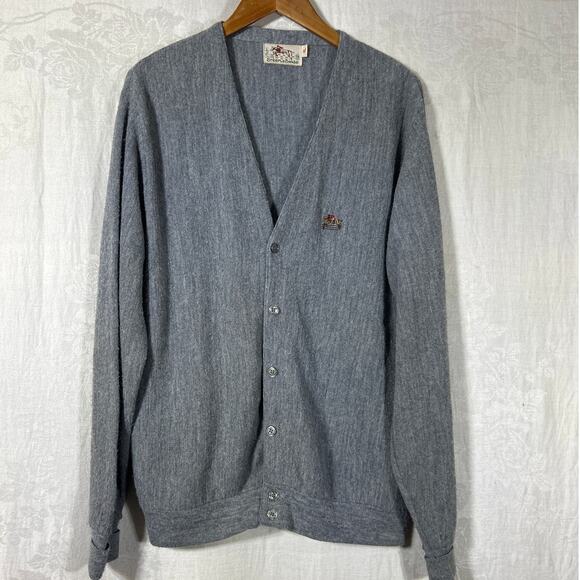 Vintage Sweater Cardigan XL Gray Equestrian Steeplechase USA Made - Picture 1 of 12